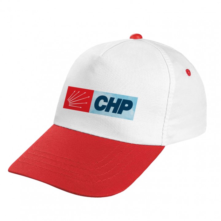 CHP Logolu Beyaz Kırmızı 5 Panelli Polyester Promosyon Şapka